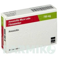 АМОКСИЦИЛЛИН (AMOXICILLIN) 750 мг таблетки 20 шт - Амоксициллин MICRO LABS
