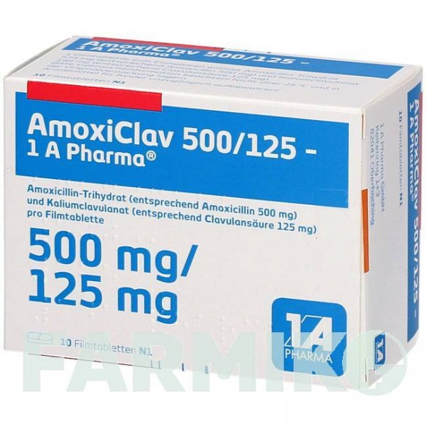 АМОКСИКЛАВ (AMOXICLAV) 500/125 таблетки 10 шт - Амоксициллин, Ингибиторы бета-лактамаз 1 A PHARMA