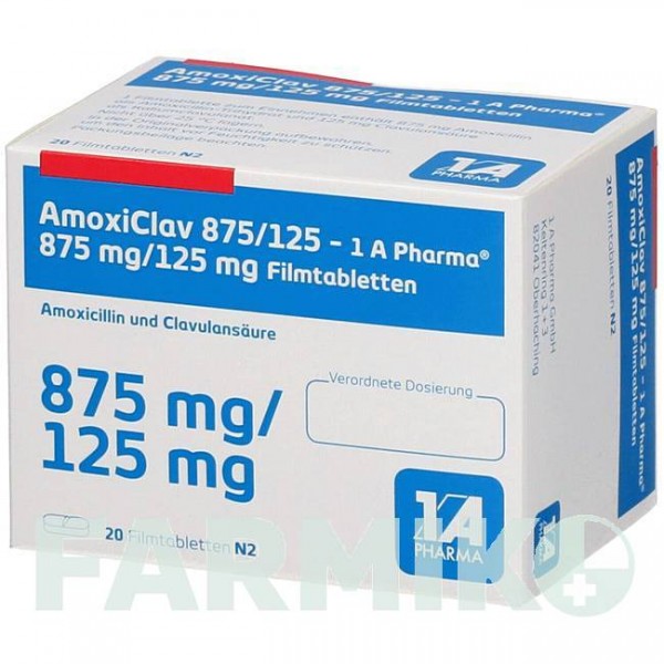 АМОКСИКЛАВ (AMOXICLAV) 875/125 таблетки 20 шт - Амоксициллин, Ингибиторы бета-лактамаз 1 A PHARMA