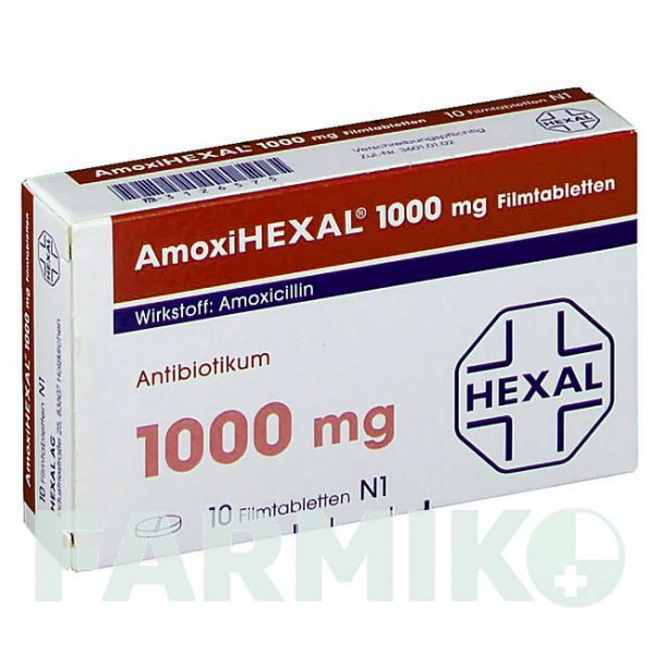 АМОКСИГЕКСАЛ (AMOXIHEXAL) 1000 мг таблетки 10 шт - Амоксициллин HEXAL
