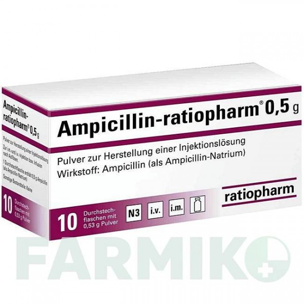 АМПІЦИЛІН (AMPICILLIN) 0,5 г порошок 10 шт - Ампіцилін RATIOPHARM