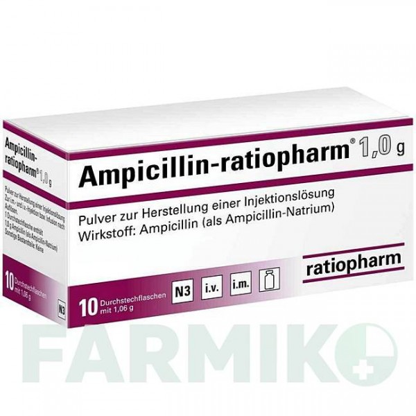 АМПІЦИЛІН (AMPICILLIN) 1,0 г порошок 10 шт - Ампіцилін RATIOPHARM