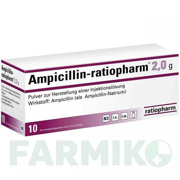 АМПІЦИЛІН (AMPICILLIN) 2,0 г порошок 10 шт - Ампіцилін RATIOPHARM