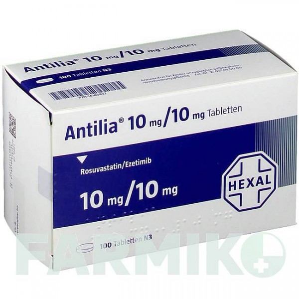 АНТИЛІЯ (ANTILIA) 10 мг/10 мг таблетки 100 шт - Розувастатин, Езетиміб HEXAL