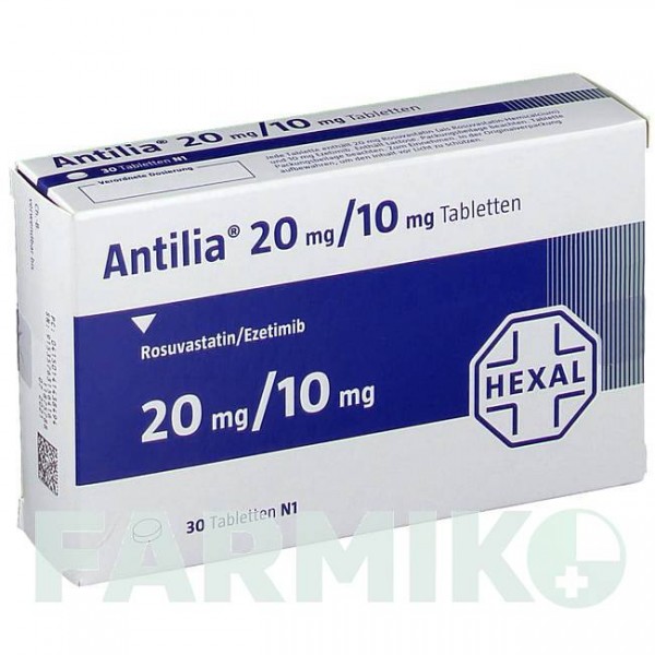 АНТИЛІЯ (ANTILIA) 20 мг/10 мг таблетки 30 шт - Розувастатин, Езетиміб HEXAL