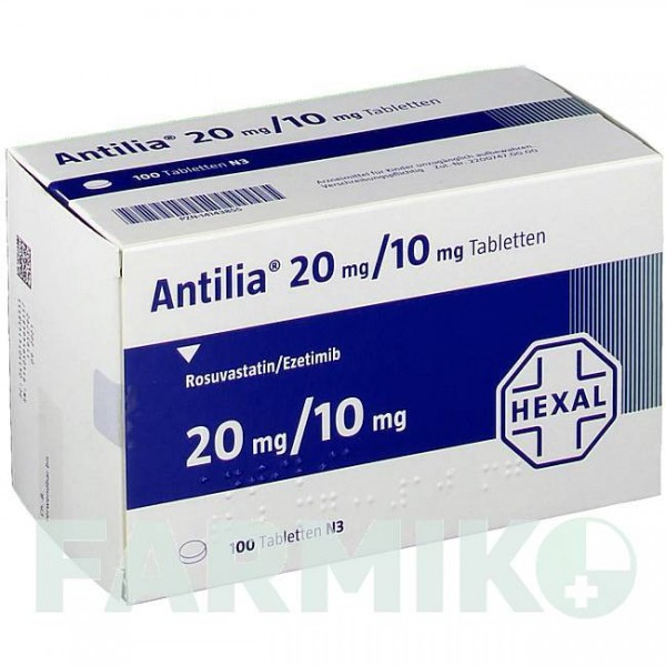 АНТИЛІЯ (ANTILIA) 20 мг/10 мг таблетки 100 шт - Розувастатин, Езетиміб HEXAL