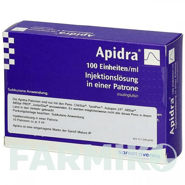 ЭПАЙДРА (APIDRA) 100 ЕД/мл картриджи 10x3 мл - Инсулин глулизин AXICORP PHARMA