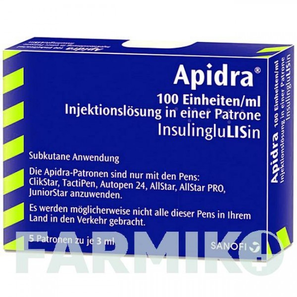ЭПАЙДРА (APIDRA) 100 ЕД/мл картриджи 5x3 мл - Инсулин глулизин SANOFI