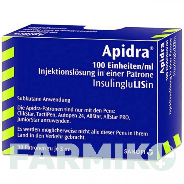 ЭПАЙДРА (APIDRA) 100 ЕД/мл картриджи 10x3 мл - Инсулин глулизин SANOFI