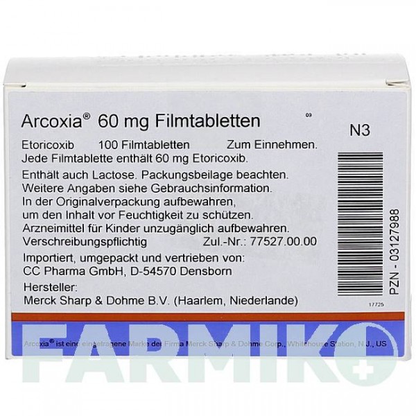 АРКОКСИА (ARCOXIA) 60 мг таблетки 100 шт - Эторикоксиб CC PHARMA