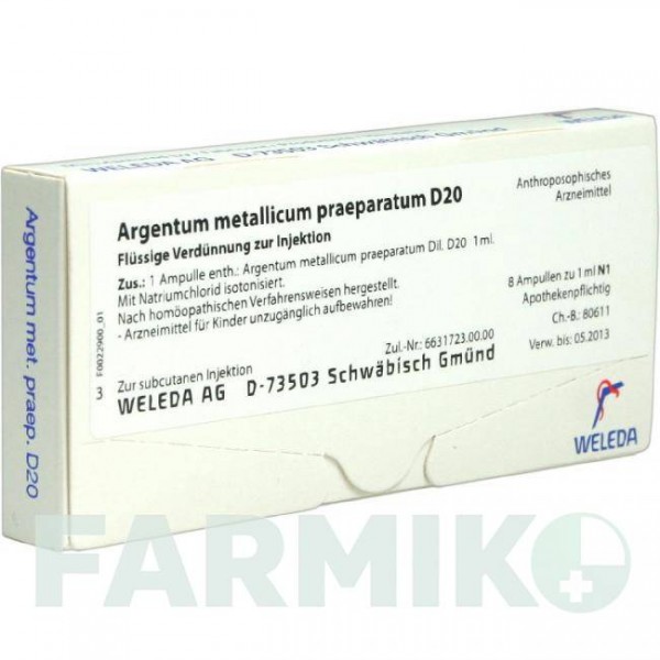 АРГЕНТУМ МЕТАЛЛИКУМ (ARGENTUM METALLICUM) D 20 ампулы 8 шт - Гомеопатия WELEDA
