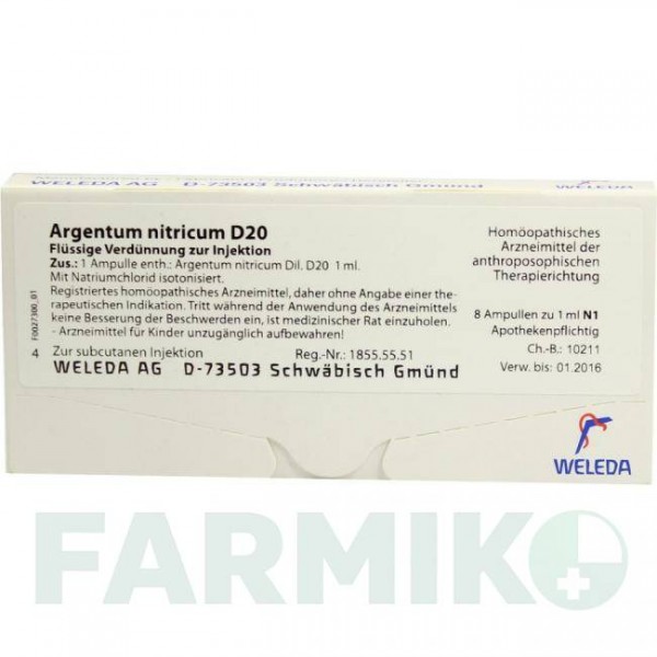 АРГЕНТУМ НИТРИКУМ (ARGENTUM NITRICUM) D 20 ампулы 8x1 мл - Гомеопатия WELEDA