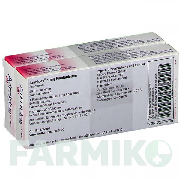 АРИМИДЕКС (ARIMIDEX) 1 мг таблетки 100 шт - Анастрозол AXICORP PHARMA