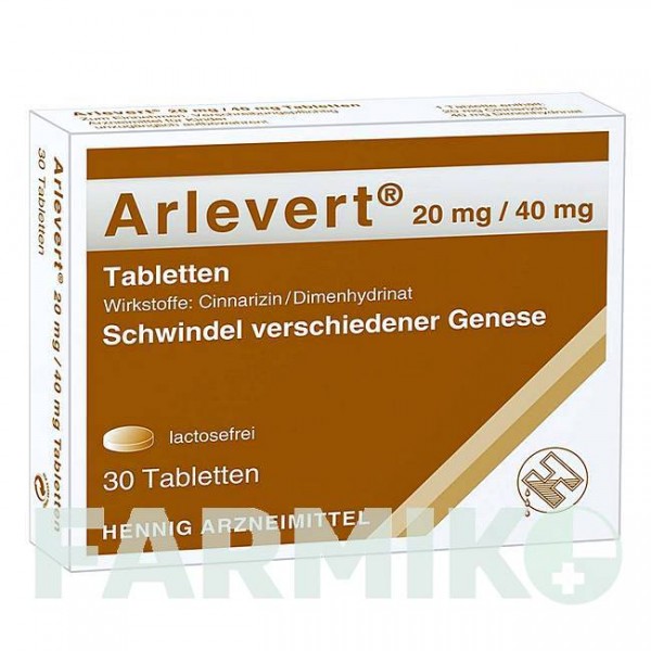 АРЛЕВЕРТ (ARLEVERT) 20 мг/40 мг таблетки 30 шт - Циннаризин, Дименгидринат HENNIG