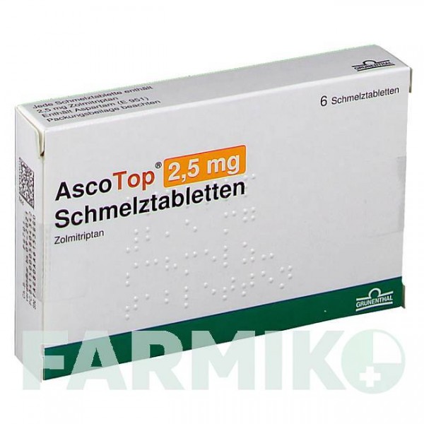 АСКОТОП (ASCOTOP) 2,5 мг таблетки 6 шт - Золмітриптан GRUNENTHAL