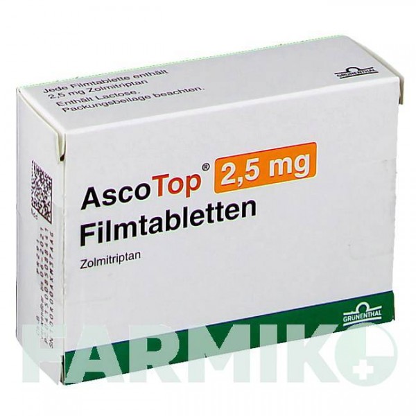 АСКОТОП (ASCOTOP) 2,5 мг таблетки 3 шт - Золмітриптан GRUNENTHAL