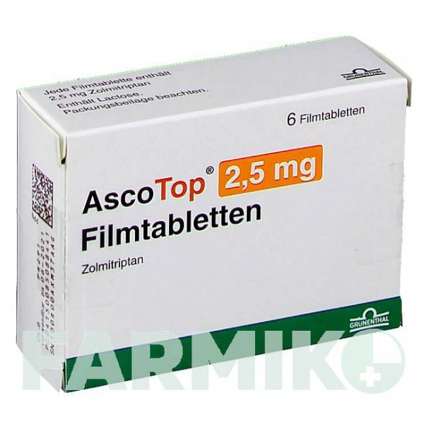 АСКОТОП (ASCOTOP) 2,5 мг таблетки 6 шт - Золмитриптан GRUNENTHAL
