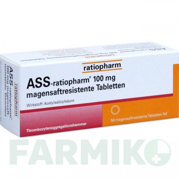АСС (ASS) 100 мг таблетки 50 шт - Ацетилсалициловая кислота RATIOPHARM