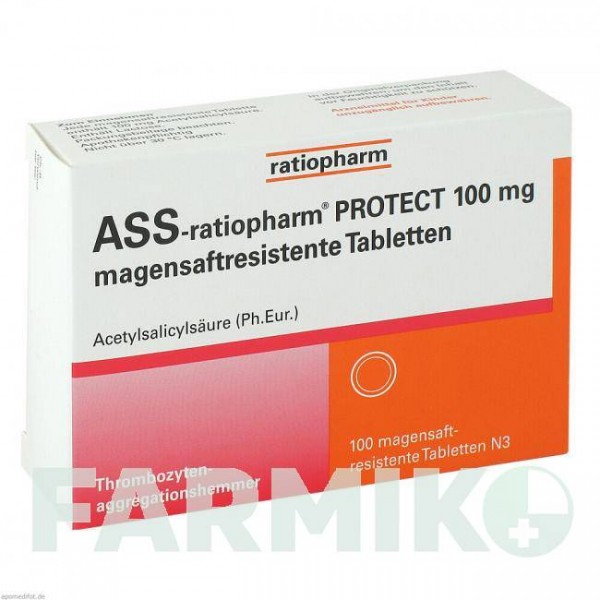 АСС (ASS) 100 мг таблетки 100 шт - Ацетилсалициловая кислота RATIOPHARM