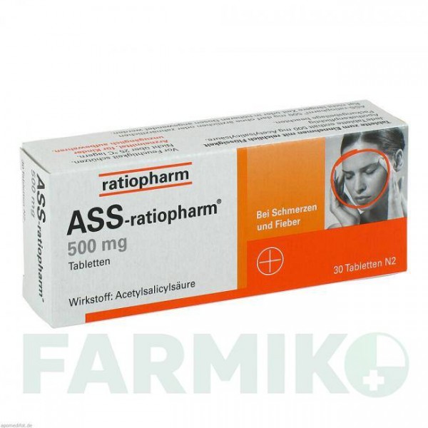 АСС (ASS) 500 мг таблетки 30 шт - Ацетилсаліцилова кислота RATIOPHARM