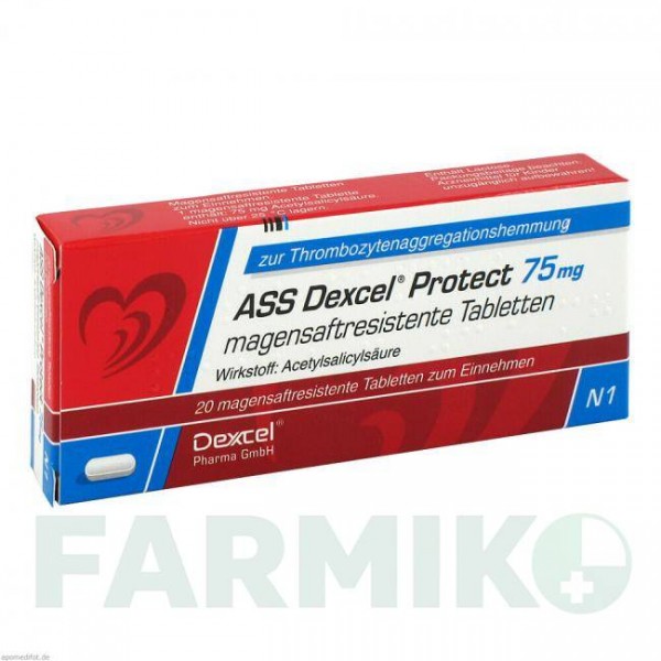 АСС (ASS) 75 мг таблетки 20 шт - Ацетилсалициловая кислота DEXCEL PHARMA