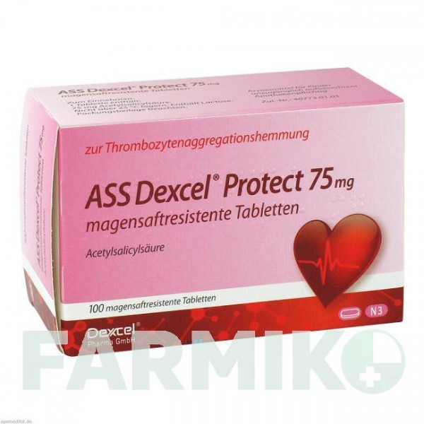 АСС (ASS) 75 мг таблетки 100 шт - Ацетилсаліцилова кислота DEXCEL PHARMA