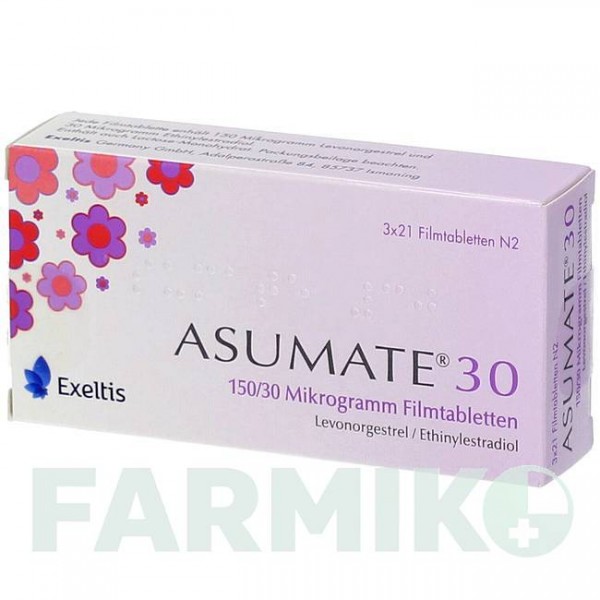 АСУМАТ (ASUMATE) 0,15 мг/0,03 мг таблетки 3x21 шт - Левоноргестрел, Этинилэстрадиол EXELTIS