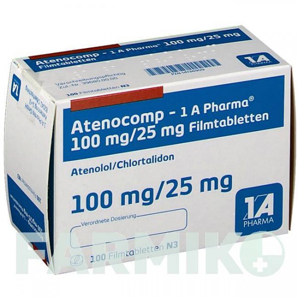 АТЕНОКОМП (ATENOCOMP) 100 мг/25 мг таблетки 100 шт - Атенолол, Хлорталідон 1 A PHARMA