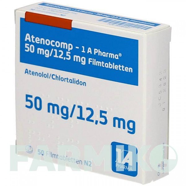 АТЕНОКОМП (ATENOCOMP) 50 мг/12,5 мг таблетки 50 шт - Атенолол, Хлорталидон 1 A PHARMA