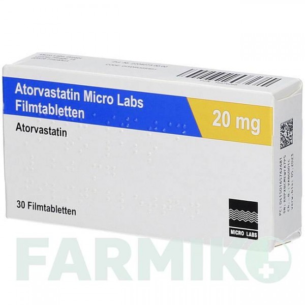 АТОРВАСТАТИН (ATORVASTATIN) 20 мг таблетки 30 шт - Аторвастатин MICRO LABS