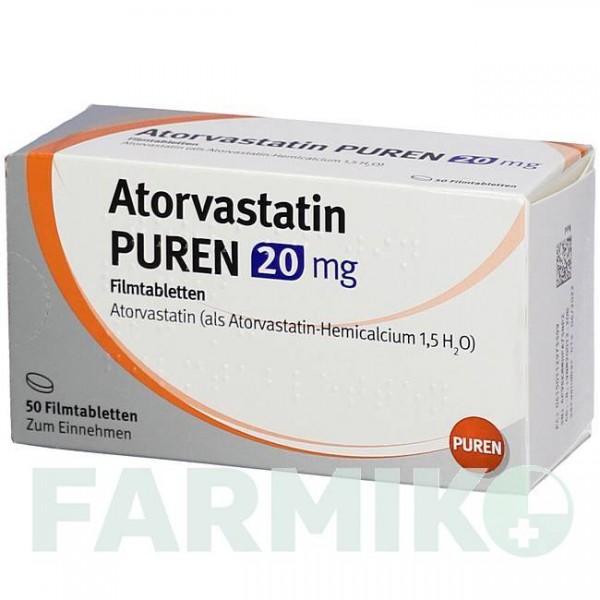 АТОРВАСТАТИН (ATORVASTATIN) 20 мг таблетки 50 шт - Аторвастатин PUREN PHARMA