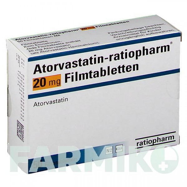 АТОРВАСТАТИН (ATORVASTATIN) 20 мг таблетки 50 шт - Аторвастатин RATIOPHARM