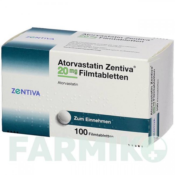 АТОРВАСТАТИН (ATORVASTATIN) 20 мг таблетки 100 шт - Аторвастатин ZENTIVA