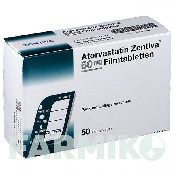 АТОРВАСТАТИН (ATORVASTATIN) 60 мг таблетки 50 шт - Аторвастатин ZENTIVA