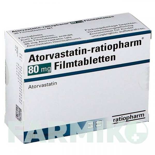 АТОРВАСТАТИН (ATORVASTATIN) 80 мг таблетки 30 шт - Аторвастатин RATIOPHARM