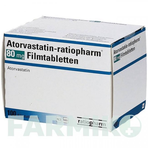 АТОРВАСТАТИН (ATORVASTATIN) 80 мг таблетки 100 шт - Аторвастатин RATIOPHARM