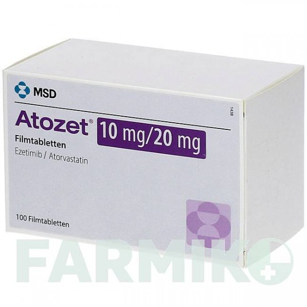 АТОЗЕТ (ATOZET) 10 мг/20 мг таблетки 100 шт - Аторвастатин, Езетиміб CC PHARMA