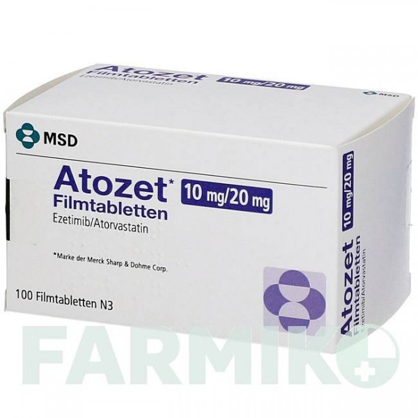 АТОЗЕТ (ATOZET) 10 мг/20 мг таблетки 100 шт - Аторвастатин, Езетиміб EMRA-MED