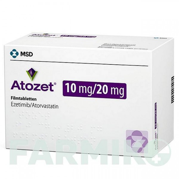 АТОЗЕТ (ATOZET) 10 мг/20 мг таблетки 30 шт - Аторвастатин, Езетиміб ORGANON