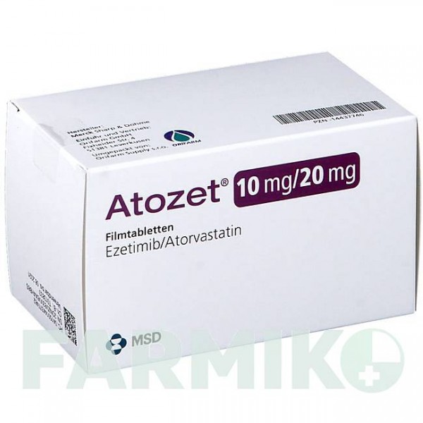 АТОЗЕТ (ATOZET) 10 мг/20 мг таблетки 100 шт - Аторвастатин, Езетиміб ORIFARM
