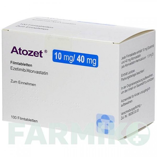АТОЗЕТ (ATOZET) 10 мг/40 мг таблетки 100 шт - Аторвастатин, Езетиміб AXICORP PHARMA
