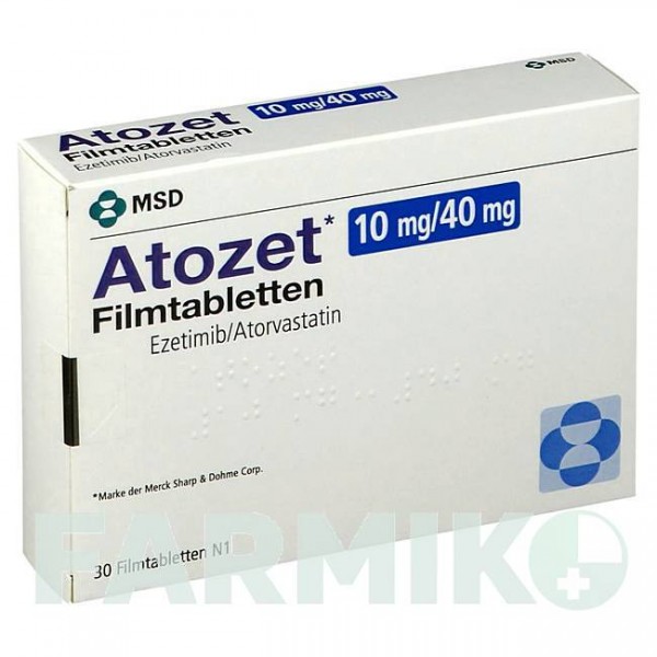 АТОЗЕТ (ATOZET) 10 мг/40 мг таблетки 100 шт - Аторвастатин, Езетиміб EMRA-MED