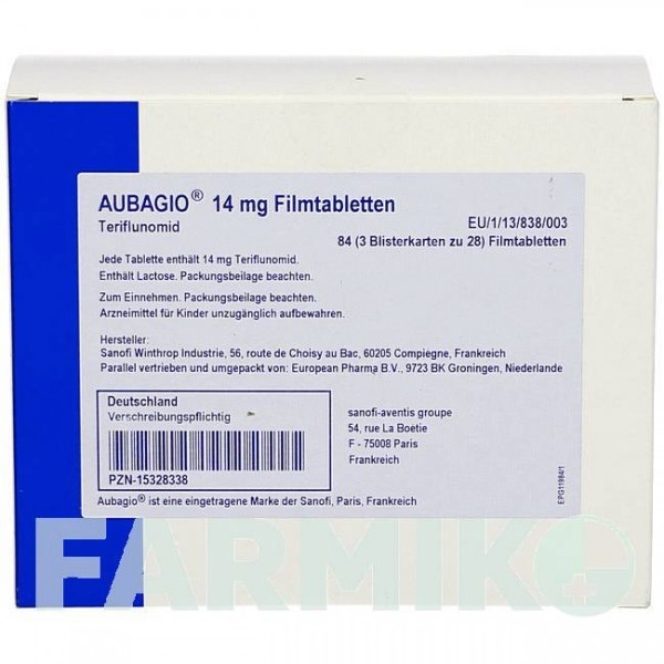 АУБАГИО (AUBAGIO) 14 мг таблетки 28 шт - Терифлуномид EUROPEAN PHARMA