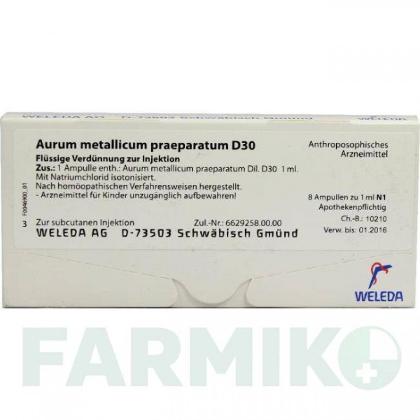 АУРУМ МЕТАЛІКУМ (AURUM METALLICUM) D 30 ампули 8 шт - Гомеопатія WELEDA