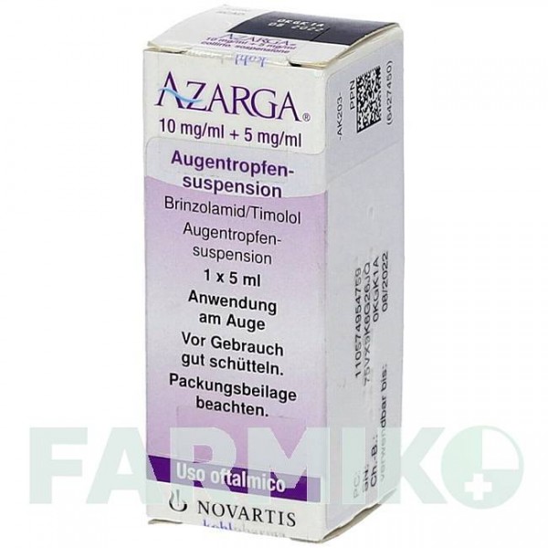 АЗАРГА (AZARGA) 10 мг/мл + 5 мг/мл краплі 5 мл - Тимолол, Бринзоламід KOHLPHARMA