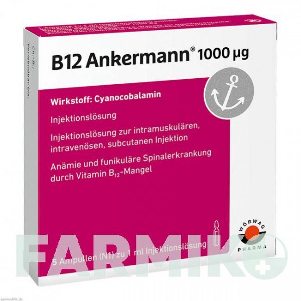 B12 АНКЕРМАНН (B12 ANKERMANN) 1000 мкг ампулы 5x1 мл - Витамин B12 (Цианокобаламин) WORWAG PHARMA