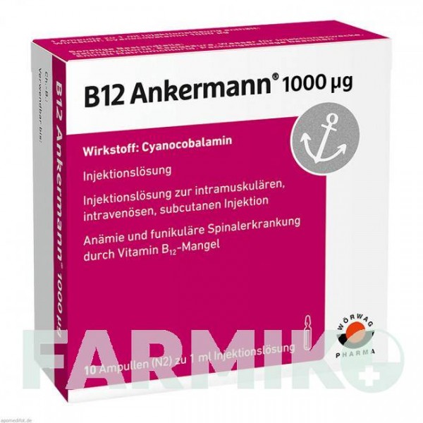 B12 АНКЕРМАНН (B12 ANKERMANN) 1000 мкг ампулы 10x1 мл - Витамин B12 (Цианокобаламин) WORWAG PHARMA