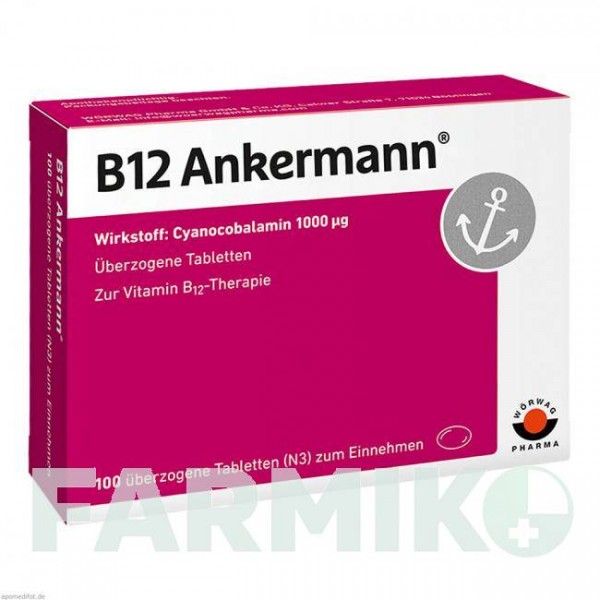 B12 АНКЕРМАНН (B12 ANKERMANN) таблетки 100 шт - Витамин B12 (Цианокобаламин) WORWAG PHARMA