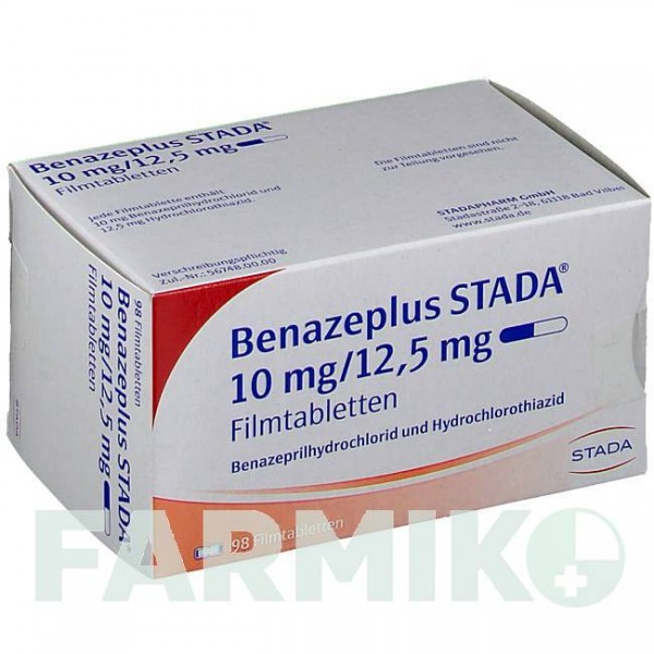 БЕНАЗЕПЛЮС (BENAZEPLUS) 10 мг/12,5 мг таблетки 98 шт - Беназеприл, Гідрохлоротіазид STADAPHARM