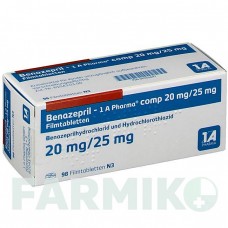 БЕНАЗЕПРИЛ (BENAZEPRIL) 20/25 мг таблетки 98 шт - Беназеприл, Гідрохлоротіазид 1 A PHARMA